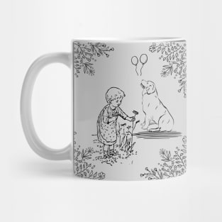 child picking flowers with a dog Mug